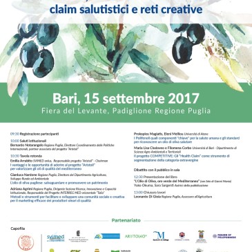 “L’olio di Oliva, oro verde del Mediterraneo: claim salutistici e reti creative” a Bari